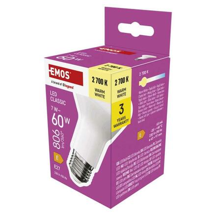 EMOS LED žárovka Classic R63 / E27 / 7 W  (60 W) / 806 lm / teplá bílá ZQ7E41