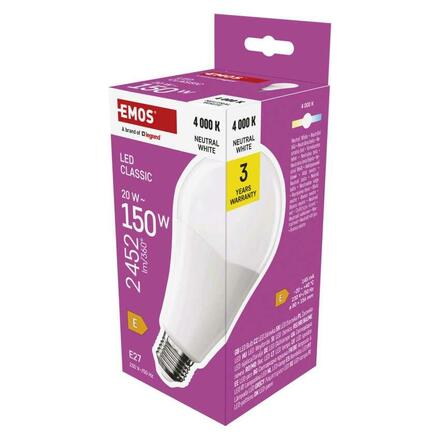 EMOS LED žárovka Classic A80 / E27 / 20 W (150 W) / 2452 lm / neutrální bílá ZQ5E83