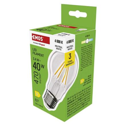 EMOS LED žárovka Filament A60 / E27 / 3,4 W (40 W) / 470 lm / neutrální bílá ZF5D23