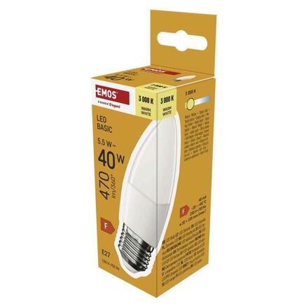 EMOS LED žárovka Basic svíčka / E27 / 5,5 W (40 W) / 470 lm / teplá bílá ZL4F22