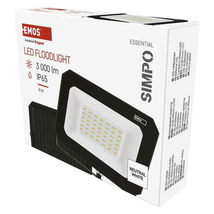 EMOS LED reflektor SIMPO 30 W, černý, neutrální bílá ZS2233