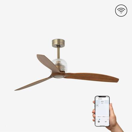 FARO DECO FAN M, zlatá/dřevo, stropní LED ventilátor s DC motorem SMART