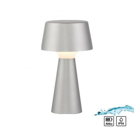 JUST LIGHT LED stolní lampa na baterie stříbrná dotykový stmívač IP54 USB vnitřní i venkovní použití 3000K LD 19260-21