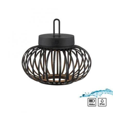 JUST LIGHT LED stolní lampa průměr 25cm černá na baterie USB IP44 stmívatelné dotykem 2700K LD 19303-18