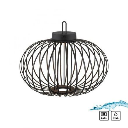 JUST LIGHT LED stolní lampa průměr 46cm černá na baterie USB IP44 stmívatelné dotykem 2700K LD 19305-18