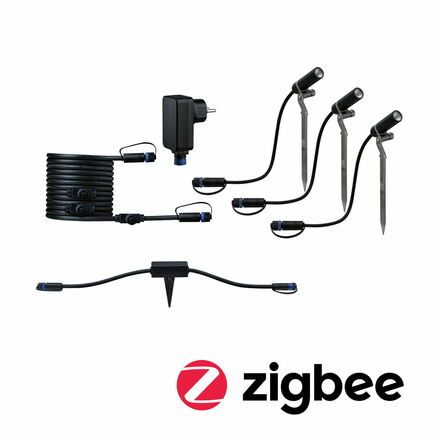 PAULMANN Plug & Shine set Smart Home Zigbee 3.0 LED bodové zahradní světlo Plantini IP65 3000K 3x2W 21VA antracit