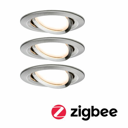 PAULMANN Smart Home Zigbee set Smart Home Zigbee 3.0 vestavné svítidlo Nova Coin + Zigbee Cephei výklopné kruhové 84mm 50° Coin 3x6W 230V 2700K kov kartáčovaný