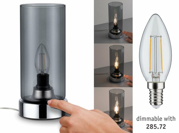 PAULMANN Stolní lampa Pinja dotykový vypínač 1-ramenné chrom/kouřové sklo 770.56 P 77056