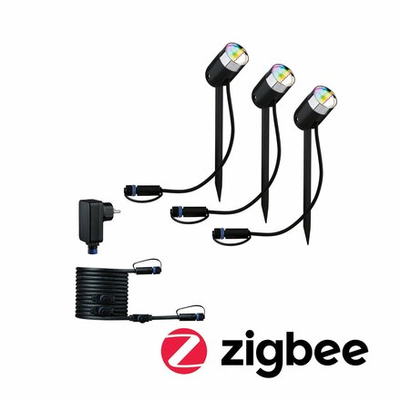 PAULMANN Plug & Shine ZigBee základní sada RGBW spot Pike 3x4W 24V 40° IP44 antracit 942.84