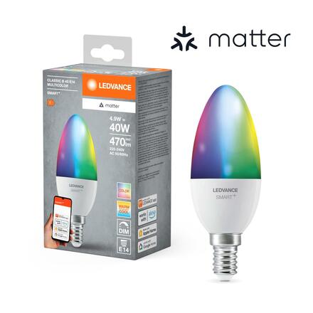 LEDVANCE SMART+ MATTER RGB Classic B40 4.9W 827-865 Multicolor E14 4099854194894