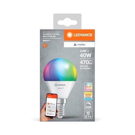 LEDVANCE SMART+ MATTER RGB Classic P40 4.9W 827-865 Multicolor E14 4099854194917