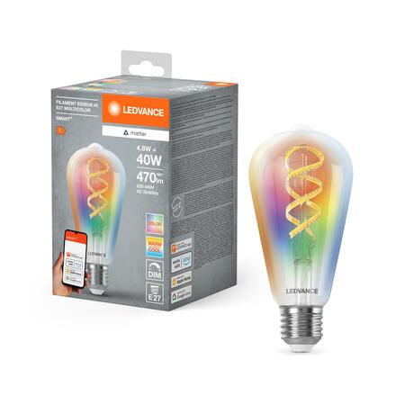 LEDVANCE SMART+ MATTER RGB Filament Edison 40 4.8W 827-865 Multicolor E27 4099854195006