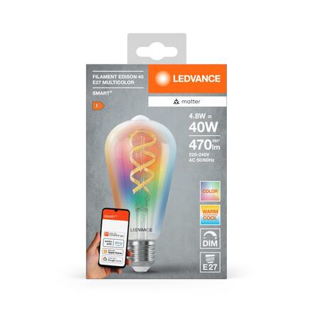 LEDVANCE SMART+ MATTER RGB Filament Edison 40 4.8W 827-865 Multicolor E27 4099854195006