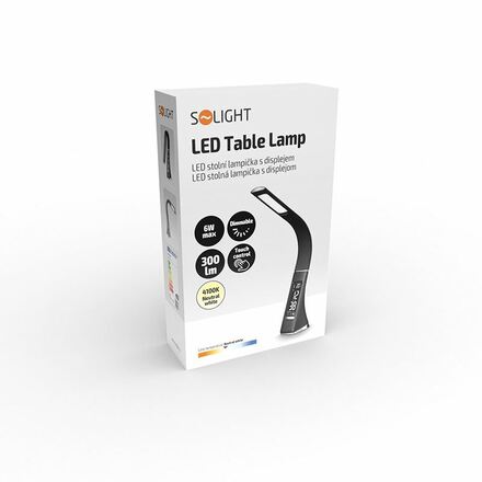 Solight LED stolní lampička s displayem, 6W, 4100K, kůže, černá WO46-B