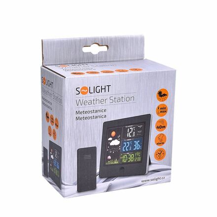 Solight meteostanice, barevný LCD, teplota, vlhkost,RCC, černá TE80