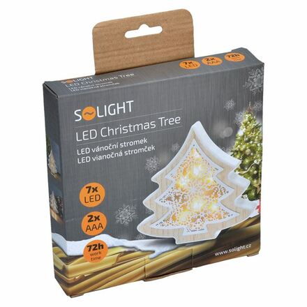 Solight LED vánoční stromek, dřevěný dekor, 6LED, teplá bílá, 2x AAA 1V45-T