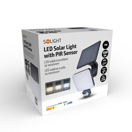 Solight LED solární osvětlení se senzorem, 11W, 1200lm, 3 CCT, Li-Ion, černá WO785-1