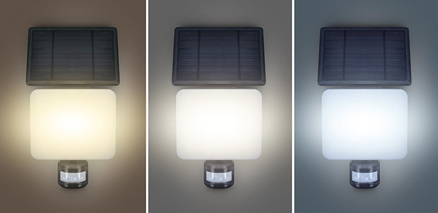 Solight LED solární osvětlení se senzorem, 11W, 1200lm, 3 CCT, Li-Ion, černá WO785-1