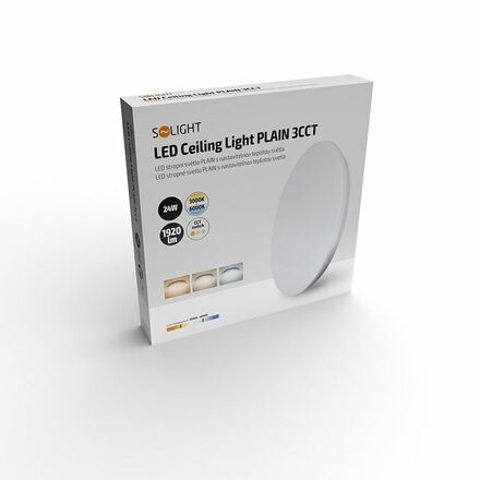 Solight LED stropní světlo Plain, 3CCT, 24W, 1920lm, 3000K, 4000K, 6000K, kulaté, 38cm WO788