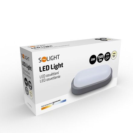 Solight LED venkovní osvětlení oválné, 20W, 1500lm, 4000K, IP54, 26cm, šedá barva WO749-G