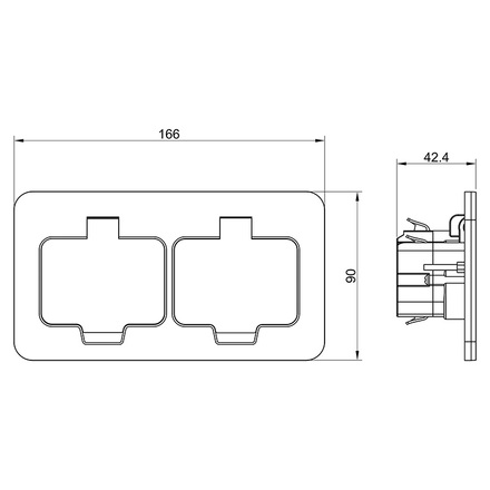 Solight vestavná podlahová dvojzásuvka, IP55, obdélníkové víčko 5B323