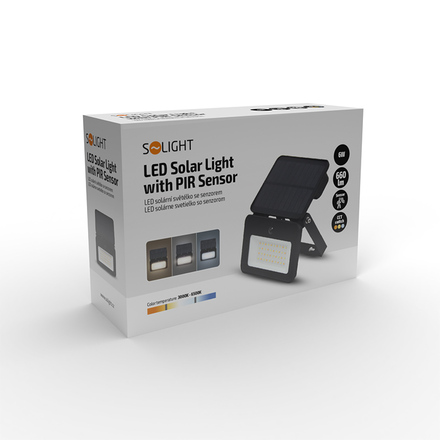 Solight LED solární reflektor se senzorem, 6W, 660lm, 3CCT, Li-Ion, černá WL913