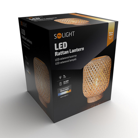 Solight ratanová LED lucerna s LED žárovkou, teplá bílá, 3x AAA, 19cm WO3107