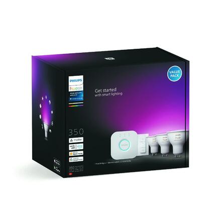 Hue Bluetooth LED White and Color Ambiance základní sada 3xLED žárovka GU10 + Dimmer Switch + Bridge 8719514340107 3x4,3W 3x350lm 2000K-6500K RGB