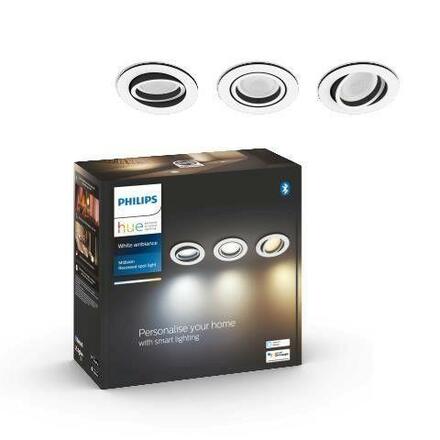 Hue Bluetooth LED White Ambiance set 3ks Zapuštěných bodových svítidel Philips Miliskin 8719514342842 GU10 3x5,7W 3x350lm 2200-6500K IP20 bílé, stmívatelné