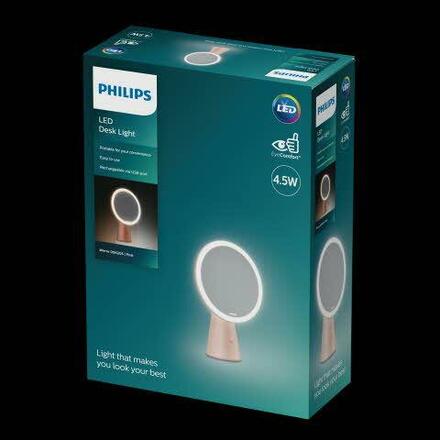 Philips Mirror stolní svítidlo se zrcadlem 1x4.5W 60lm 3000/4000/5000K USB, růžové