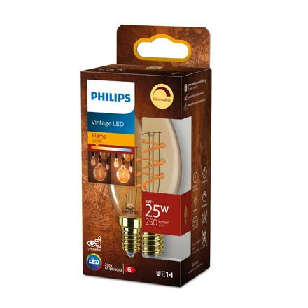 Philips LED filament žárovka E14 B35 3W (25W) 250lm 2200K stmívatelná, jantarová