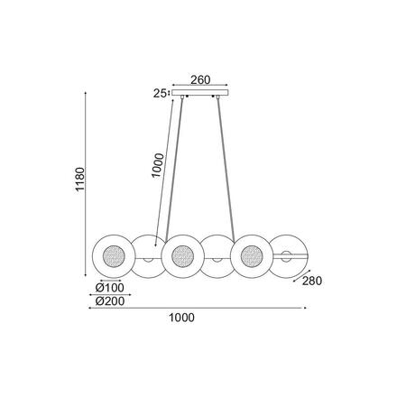 ACA Lighting závěsné svítidlo 6XG9 měď/černý kov + sklo 100X27XH118CM LAYLA HL4326P100BB