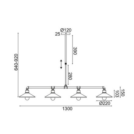 ACA Lighting závěsné svítidlo 4XE27 černá+zlatý kov 130X22XH92CM PIPE AR4174P130BG