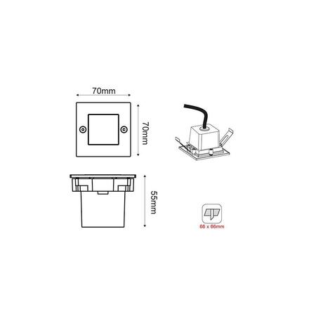 ACA Lighting LED zapuštěné venkovní orientační svítidlo 70X70 stříbrná 2W 6000K 100Lm 230V IP54 RA80 PAS260NMS