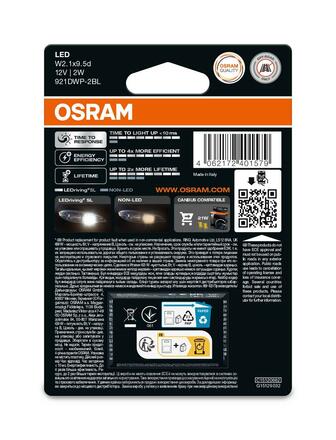 OSRAM LED W16W 12V 2W (16W) W2.1x9.5d LedRiving Cool White 6000K 2ks blistr 921DWP-2BL