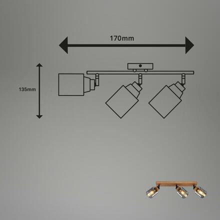 BRILONER Briloner Royk stropní bodové svítidlo, kouřové sklo, nastavitelné, 3-ramenné, dřevěná základna BRI 2486035