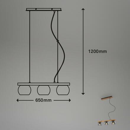 BRILONER Závěsné svítidlo, 120 cm, 3x E14, max. 10W, kouřová/dřevo BRI 4143034