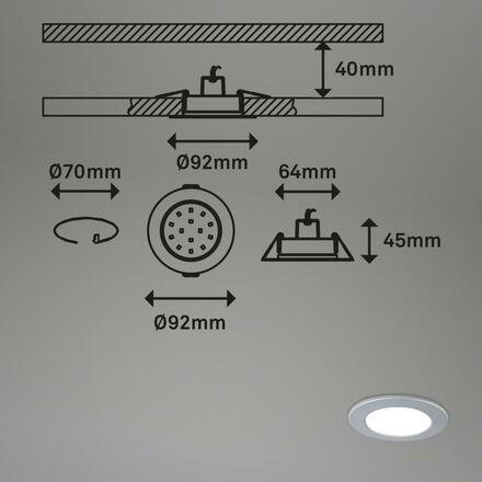 BRILONER CCT LED vestavná svítidla sada, pr.9,2 cm, 3x LED, 4,8 W, 450 lm, matný chrom IP44 BRI 7034-034