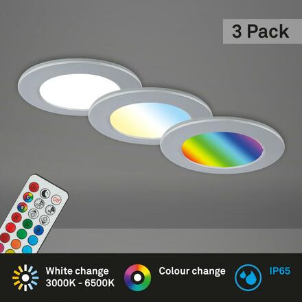 BRILONER RGB-CCT LED vestavná svítidla sada, pr.9,2 cm, 3x LED, 4,8 W, 450 lm, matný chrom IP65 BRI 7035-034