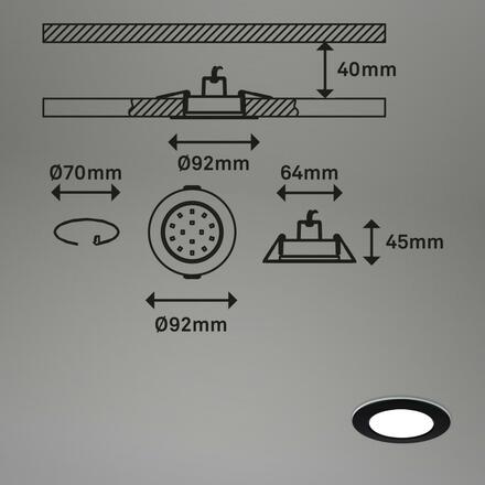 BRILONER RGB-CCT LED vestavná svítidla sada, pr.9,2 cm, 3x LED, 4,8 W, 450 lm, černá IP65 BRI 7035-035