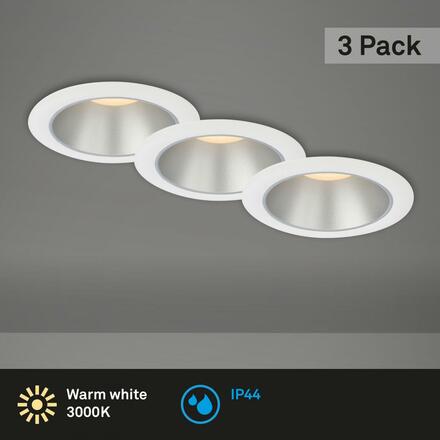 BRILONER LED vestavná svítidla sada, pr.9,5 cm, 3x LED, 4,9 W, 480 lm, bílé-stříbrná BRI 7041-036