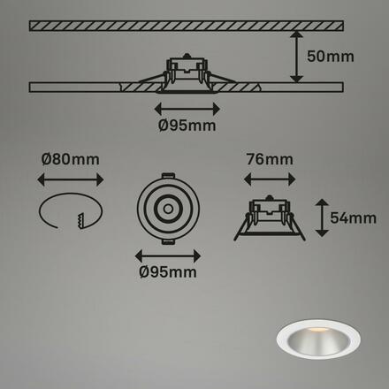 BRILONER LED vestavná svítidla sada, pr.9,5 cm, 3x LED, 4,9 W, 480 lm, bílé-stříbrná BRI 7041-036