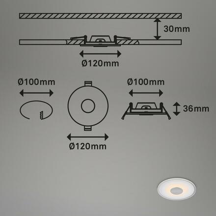 BRILONER LED vestavné svítidlo, pr.12 cm, 3x LED, 6 W, 650 lm, hliník IP44 BRI 7043-039