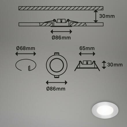 BRILONER LED vestavná svítidla 3ks sada, pr.8,6 cm, 3x LED, 3 W, 350 lm, matný chrom IP65 BRI 7057-434