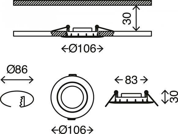 BRILONER LED vestavné svítidlo, pr. 10,6 cm, 7 W, matný nikl BRI 7114-412