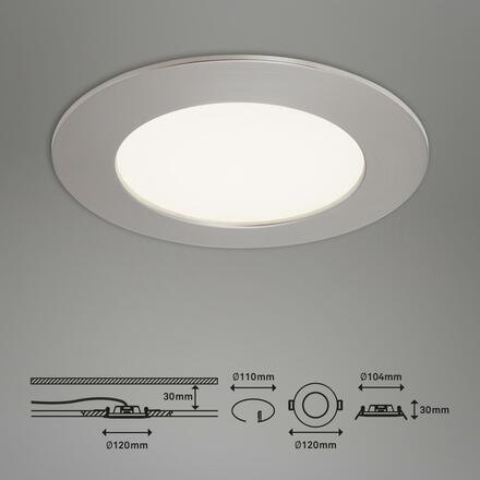 BRILONER LED vestavné svítidlo, pr. 12 cm, 7 W, matný nikl IP44 BRI 7284-012