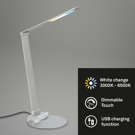 BRILONER CCT-LED stolní lampa na psací stůl, 83 cm, 12 W, 680 lm, stříbrná BRILO 7414-014