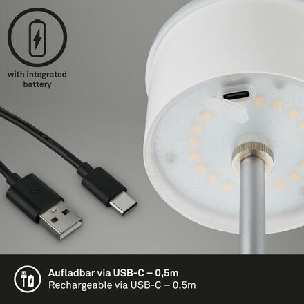 BRILONER LED nabíjecí stolní lampa 38 cm 2,6W 280lm chrom IP44 BRILO 7438-014