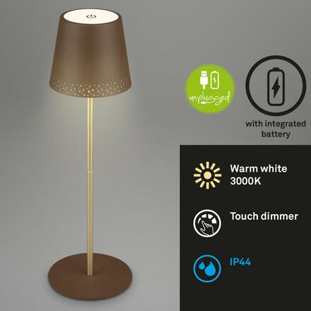 BRILONER LED nabíjecí stolní lampa 38 cm 2,6W 280lm hnědé IP44 BRILO 7438-017