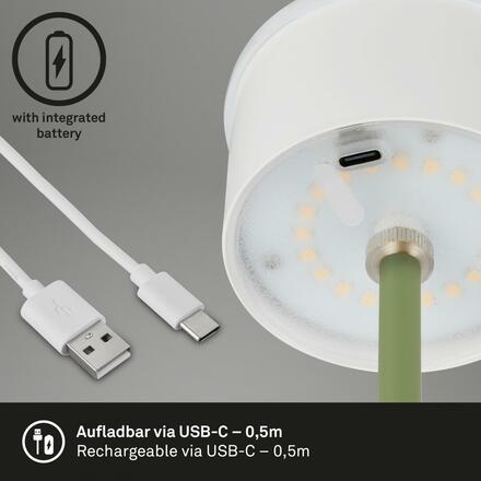 BRILONER LED nabíjecí stolní lampa 38 cm 2,6W 280lm limetkově zelená IP44 BRILO 7438-019